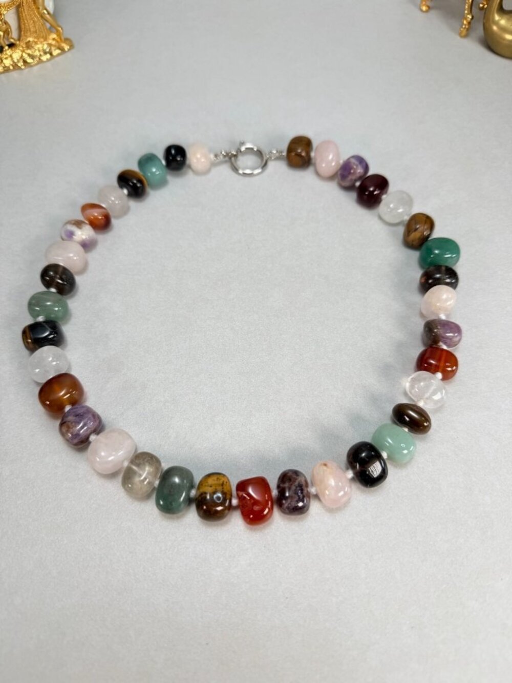 Natural Gemstone Nugget Necklace Multi Stone Quartz Agate Aventurine - Picture 8 of 9